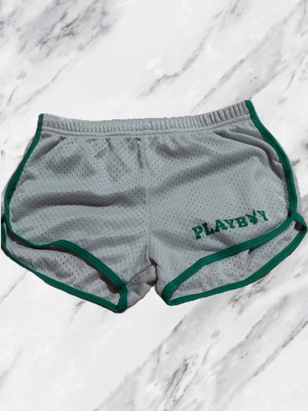 PLAYBOY White Mesh Shorts with Green Trim